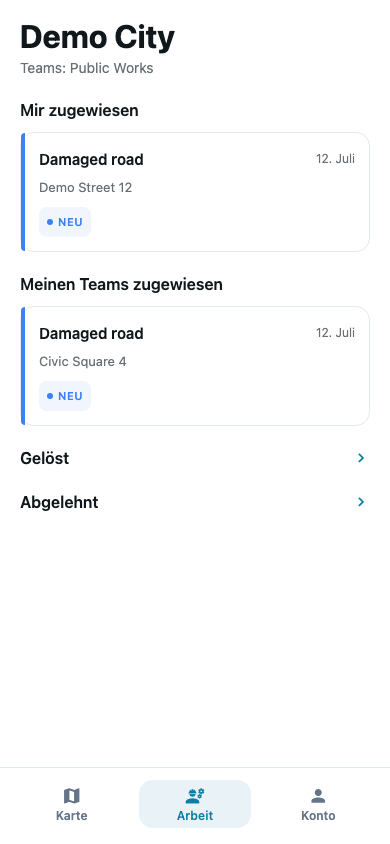 Aussendienst: Dort lösen, wo die Arbeit ist — Demo City fixture view