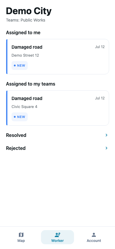 Field: Resolve where the work happens — Demo City fixture view